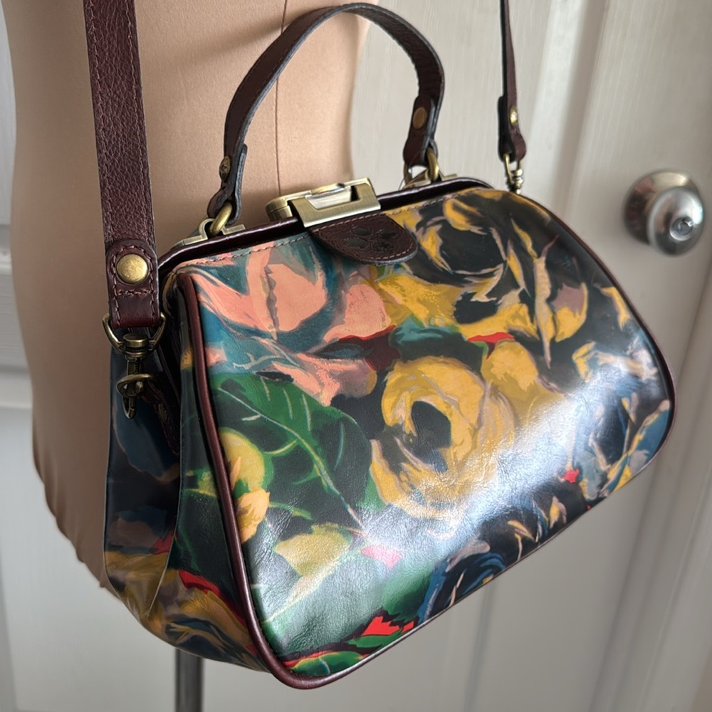 Patricia Nash Gracchi Frame Leather Winter Bloom Handbag Xbody Floral Brown - Picture 15 of 15
